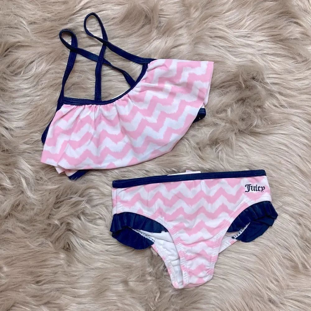 Juicy Couture Girls Toddler Flounce Top & Frill Bottom Two Piece Swimsuit/bikini